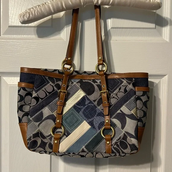 Coach Patchwork Tote Bag - Blue and Brown - Picture 2 of 7